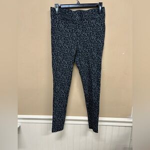 Loft Leggings Gray Black Leopard Print Straight Leg Size MP Medium Petite
